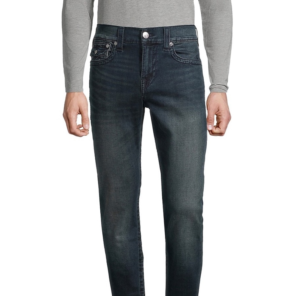 True Religion Geno Big T Slim Fit Jeans Back Flap Pockets (color: blue last)